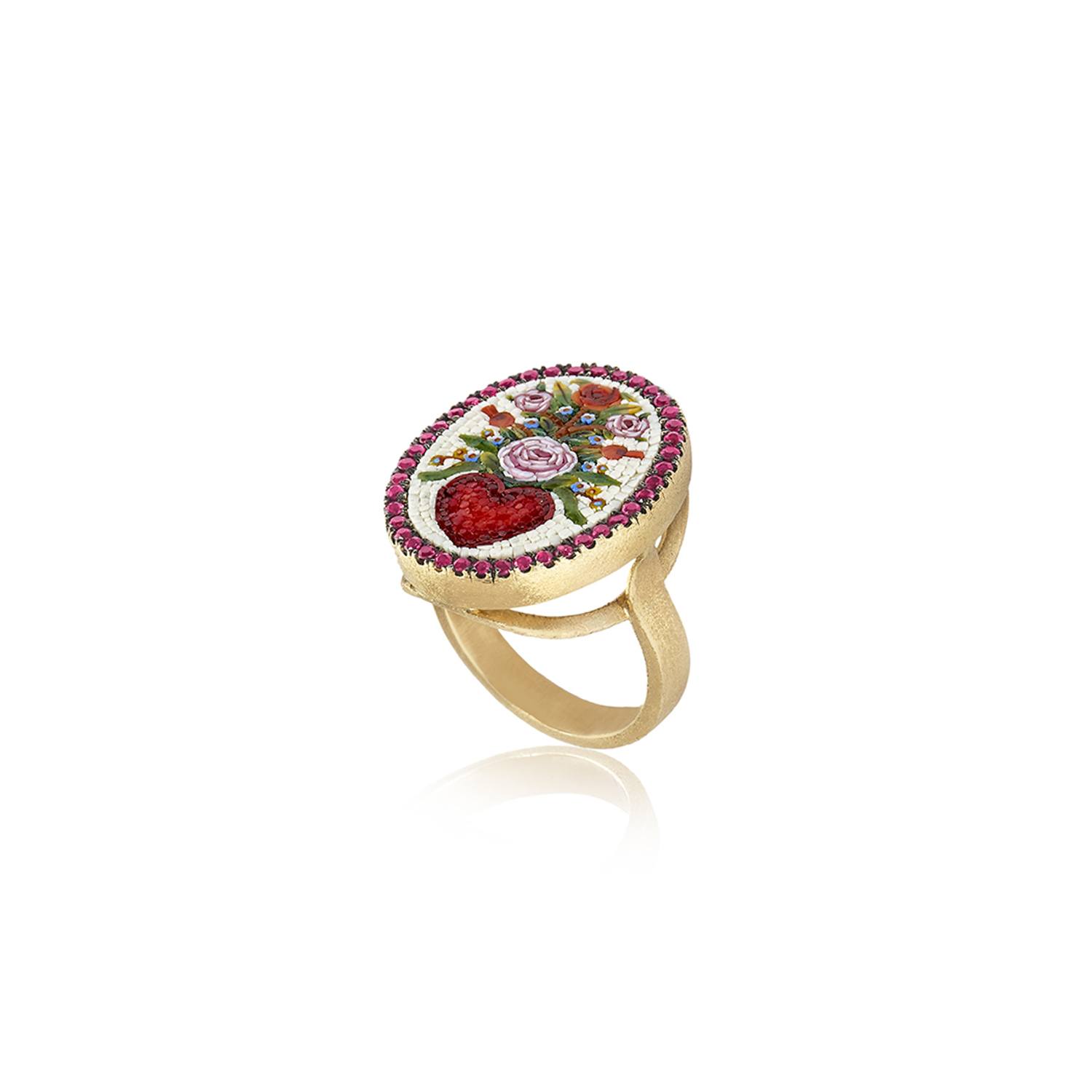 Le Sibille Flower Heart anello oro 18ct rubini rossi
