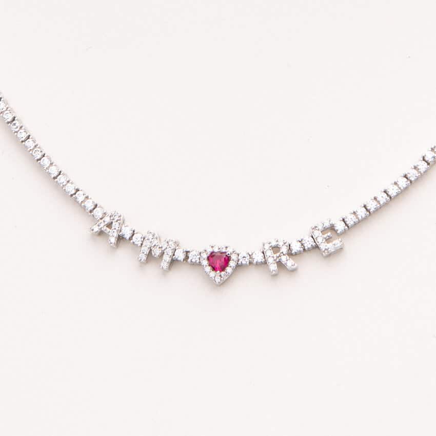 Chic Ad Hoc Collana girocollo tennis amore cuore rosso argento