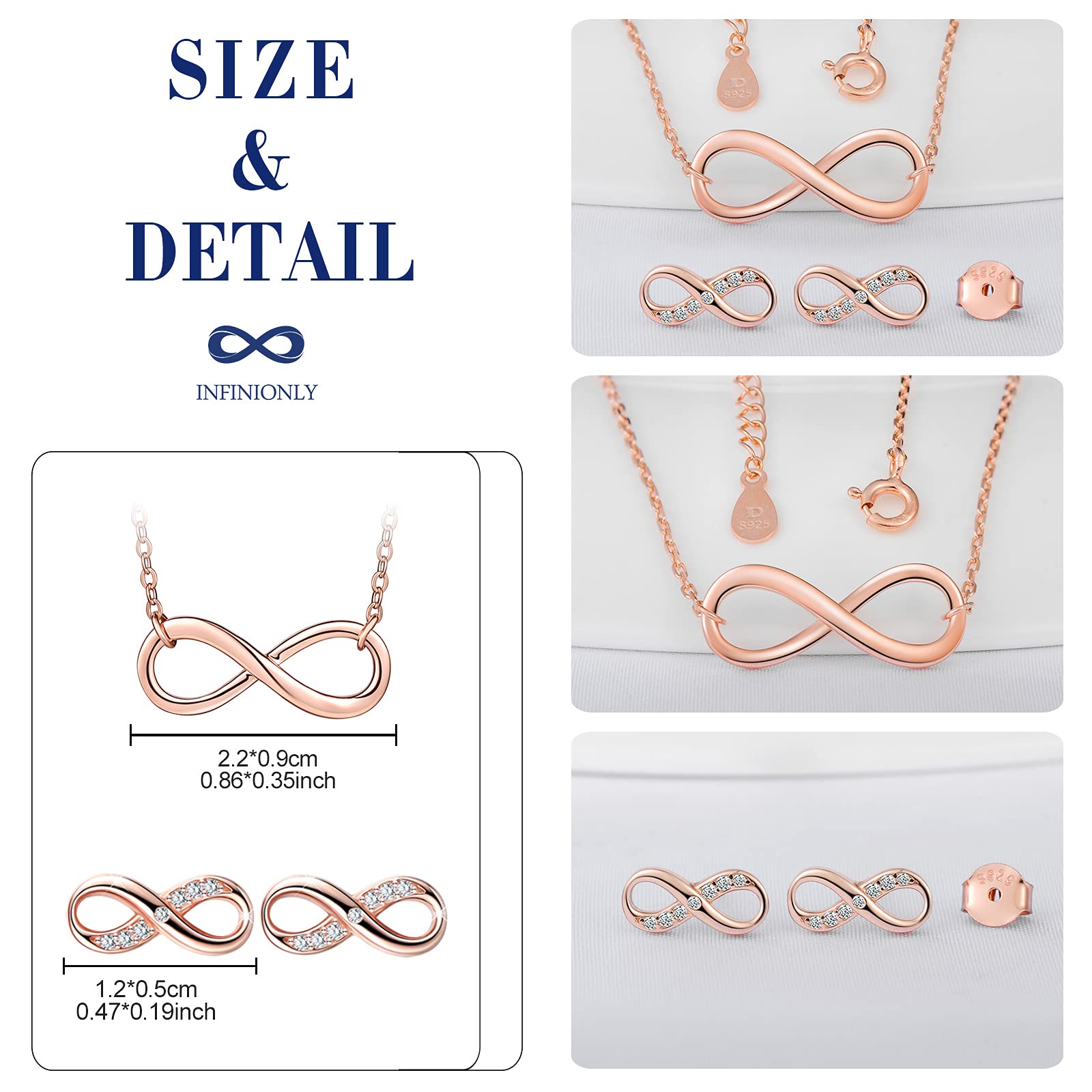 INFINIONLY Parure Infinito Set Collana Bracciale Oro Rosa