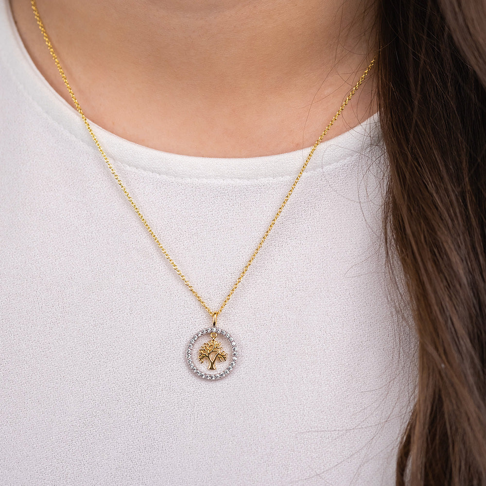 Engelsrufer Lebensbaum collana argento bicolor zirconia