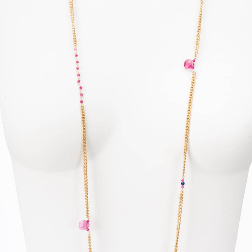 Chic Ad Hoc Collane Lunga Groumette Oro Pietre Rosa gioiello