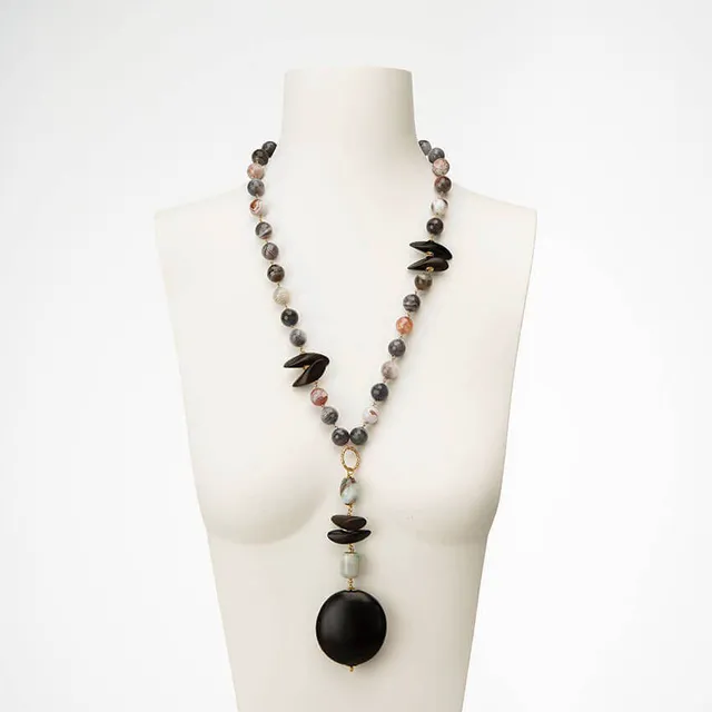 Chic Ad Hoc Collane Collana Lunga Legno Verde Giada