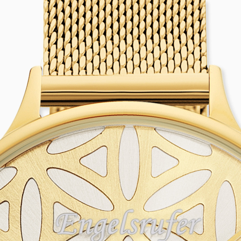 Engelsrufer Lebensblume Orologio Acciaio Oro Mesh Beige