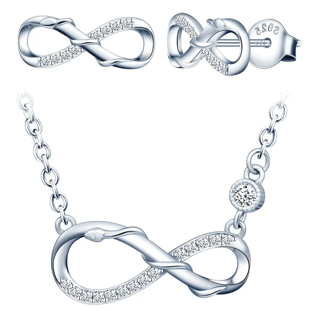 INFINIONLY Fashion Necklaces parure collana orecchini silver zirconi