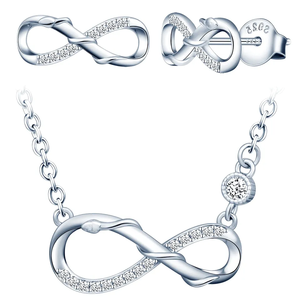 INFINIONLY Fashion Necklaces parure collana orecchini silver zirconi