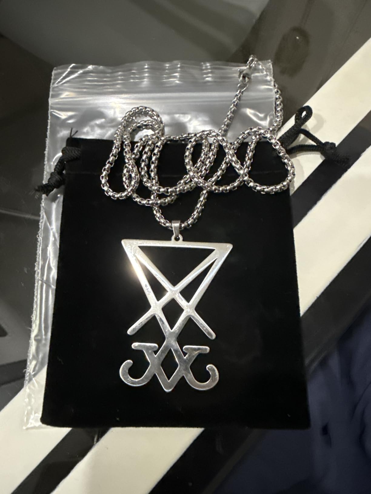 Eueavan Necklaces Collana Sigillo Lucifero Acciaio Argento