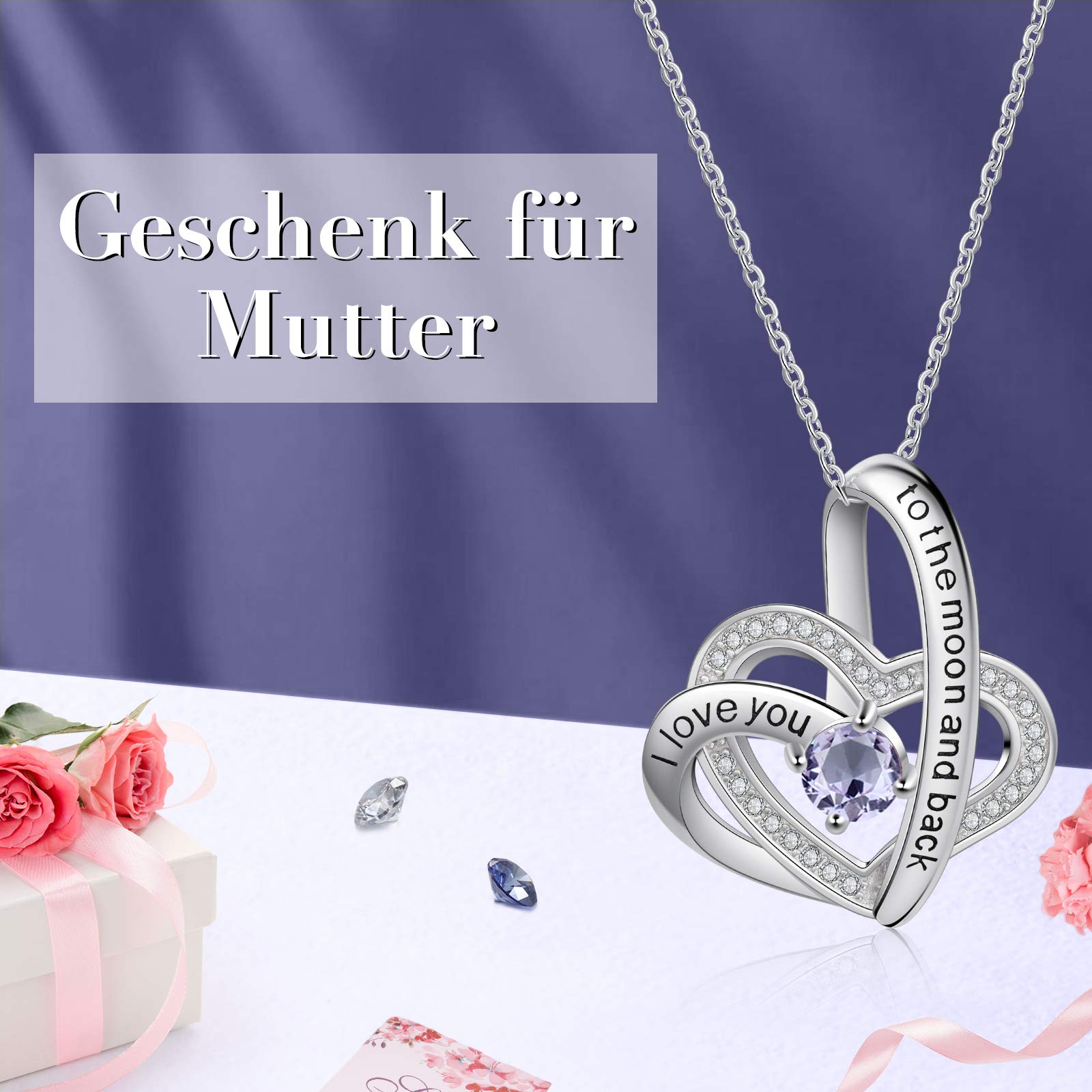 Jessemade Gioielli Collana Argento 925 Cuore Birthstone Zirconi Regolabile