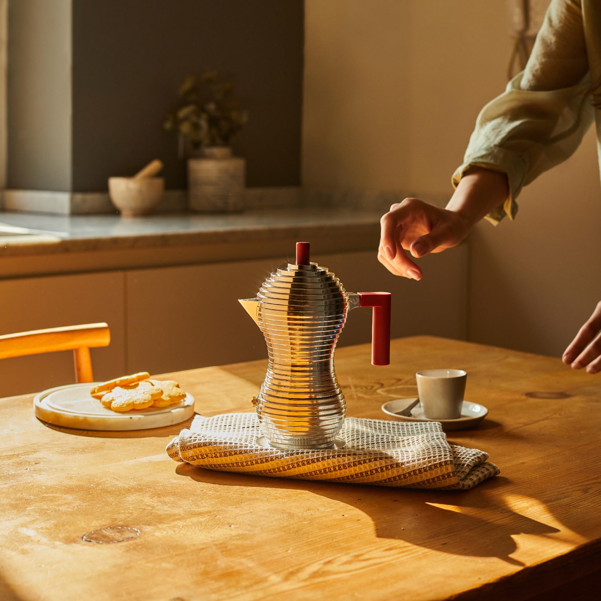 Alessi Pulcina Caffettiera Moka 3 Tazze Rossa Alluminio
