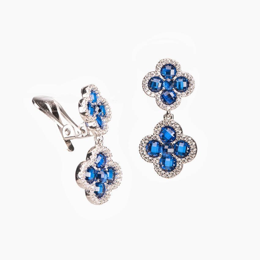 Chic Ad Hoc Orecchini omega argento zirconi quadrifoglio zaffiro