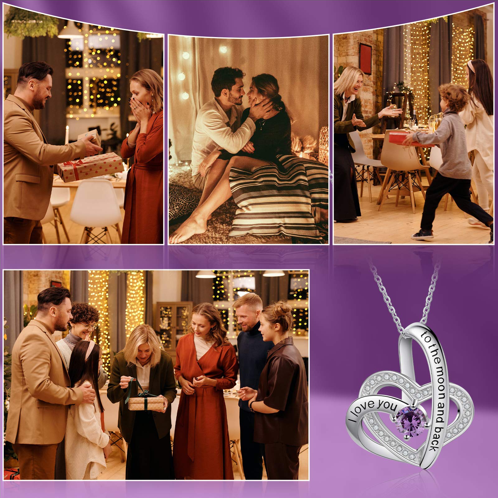 Jessemade Gioielli Collana Cuore Argento 925 Pietra Febbraio