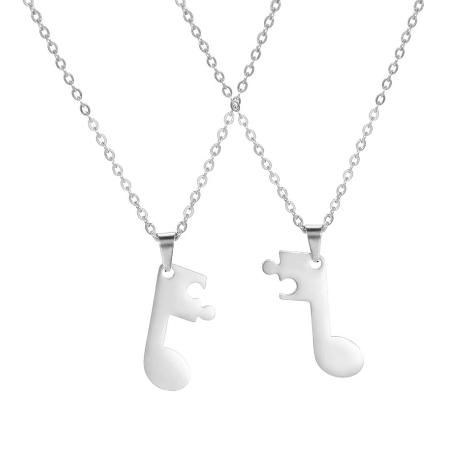 EUEAVAN Necklaces collana nota musicale coppia 2 pezzi argento