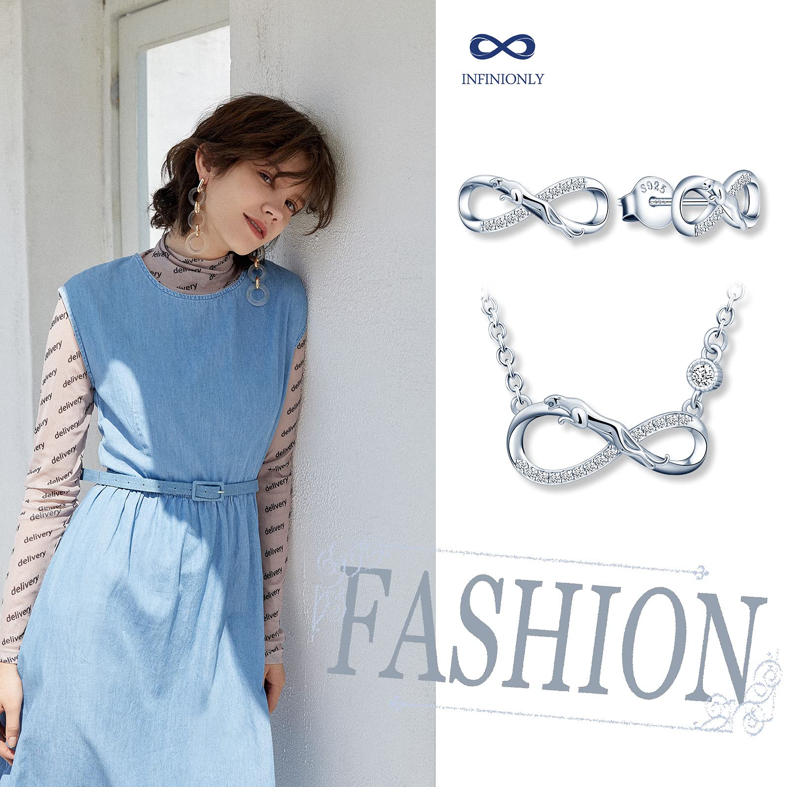 INFINIONLY Fashion Necklaces parure collana orecchini leopardo silver