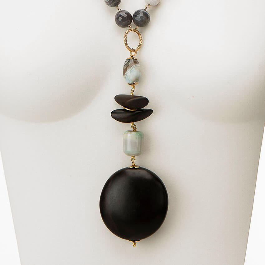 Chic Ad Hoc Collane Collana Lunga Legno Verde Giada