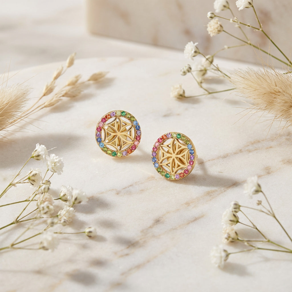 Engelsrufer Lebensblume Gold orecchini argento zirconia