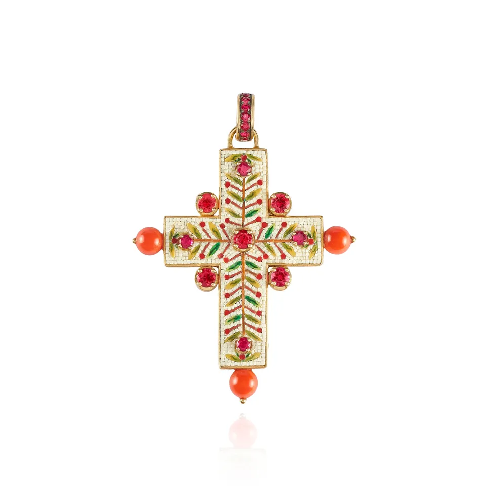Le Sibille Pompei Pendente oro 18kt corallo rubini zaffiri