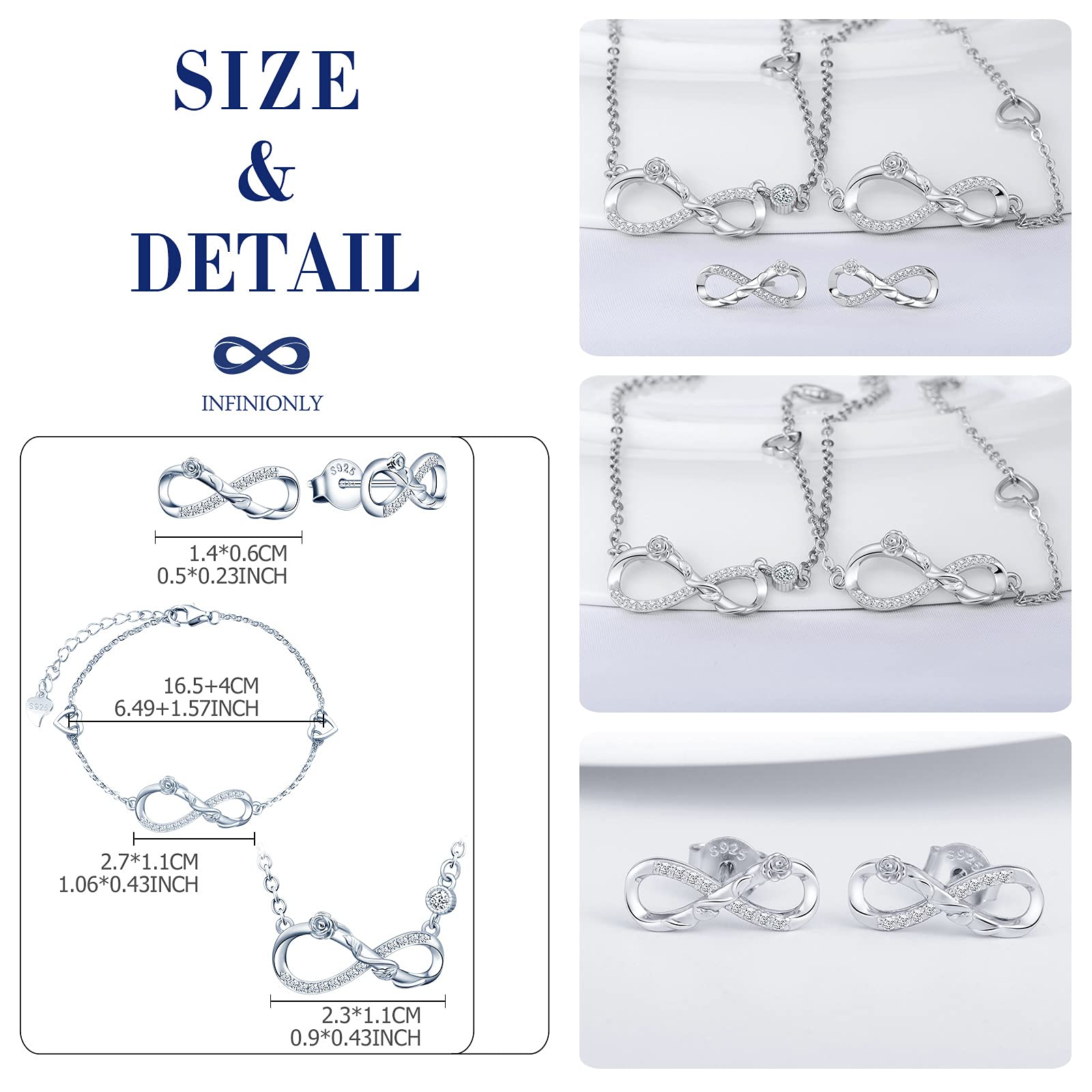INFINIONLY Fashion Set Collana Bracciale Orecchini Rosa Argento