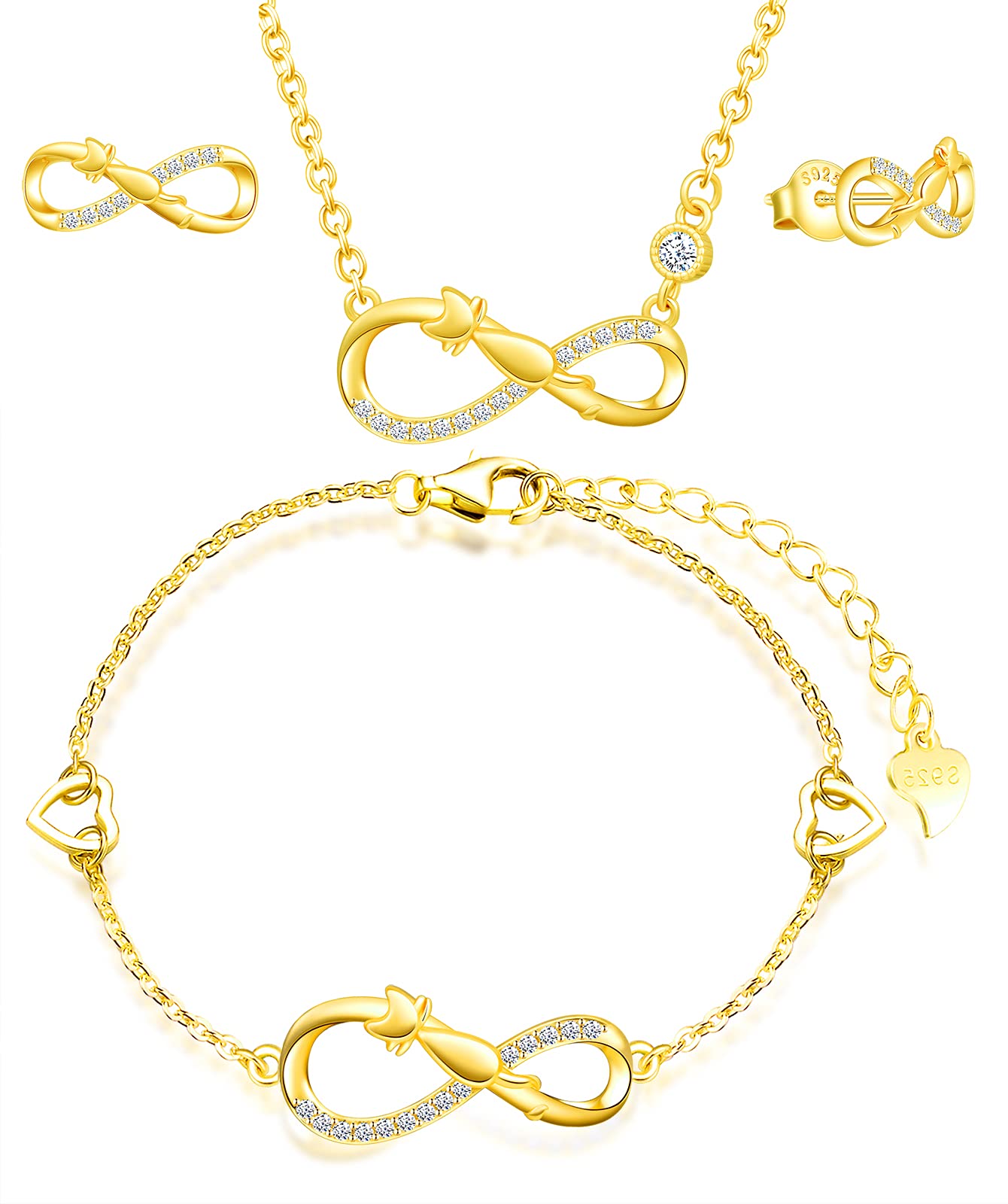 INFINIONLY Fashion Parure C Infinito Gatto Argento 925