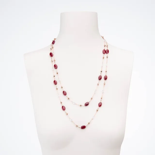 Chic Ad Hoc Collana lunga argento rosè zirconi granato
