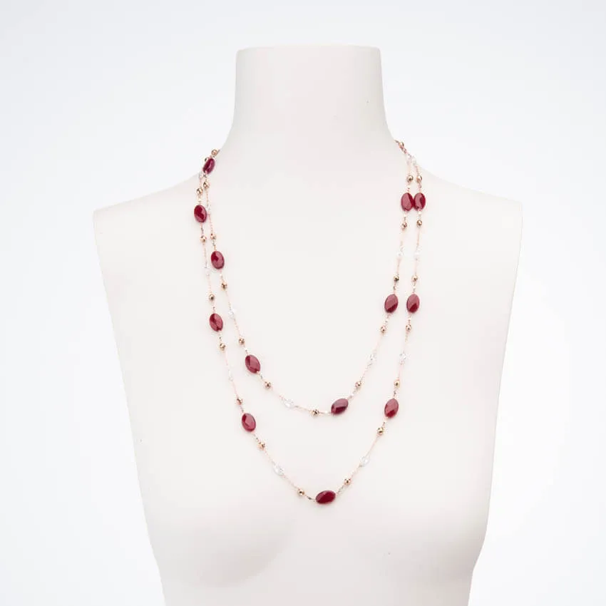 Chic Ad Hoc Collana lunga argento rosè zirconi granato