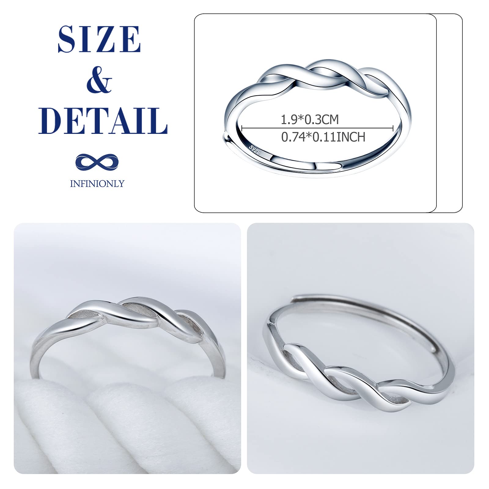 Infinionly Anello Infinito Argento 925 Regolabile Donna