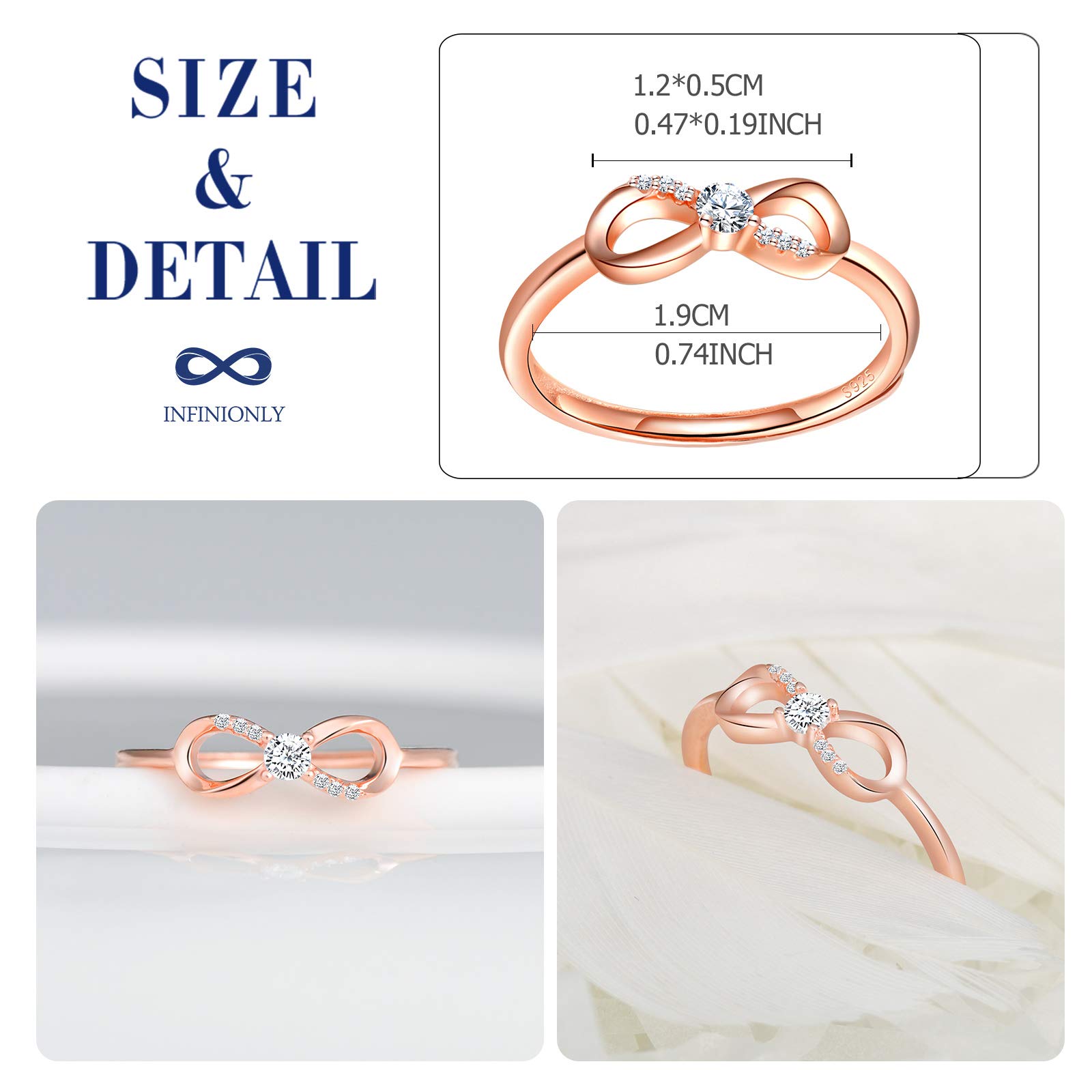 INFINIONLY Fashion Rings anello infinito argento rose gold regolabile