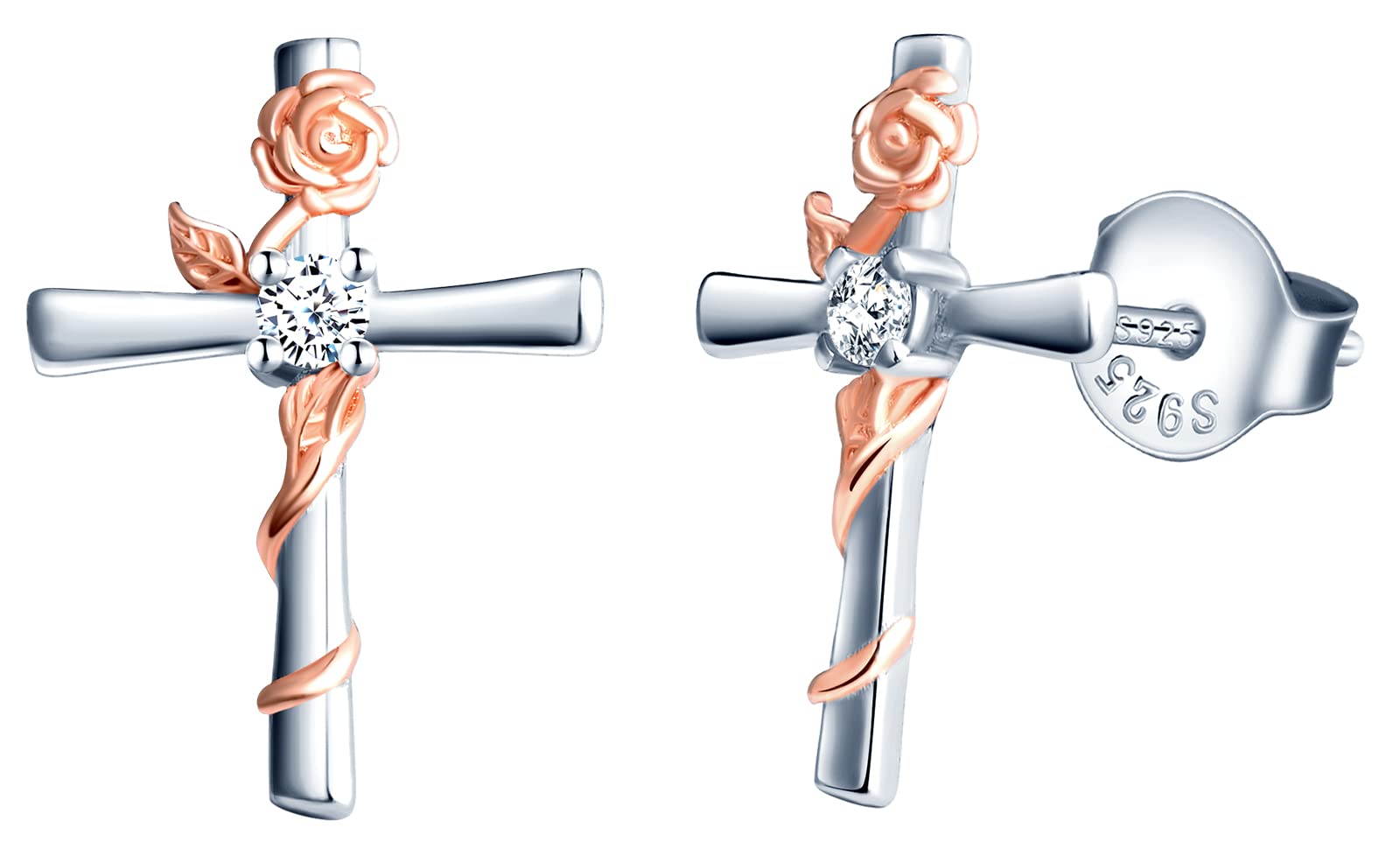 INFINIONLY B-collane collana argento 925 croce rosa zirconi