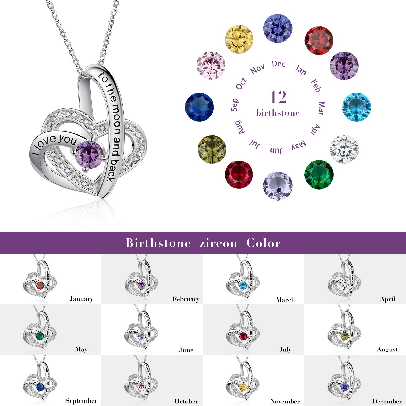 Jessemade Gioielli Collana Cuore Argento 925 Pietra Febbraio