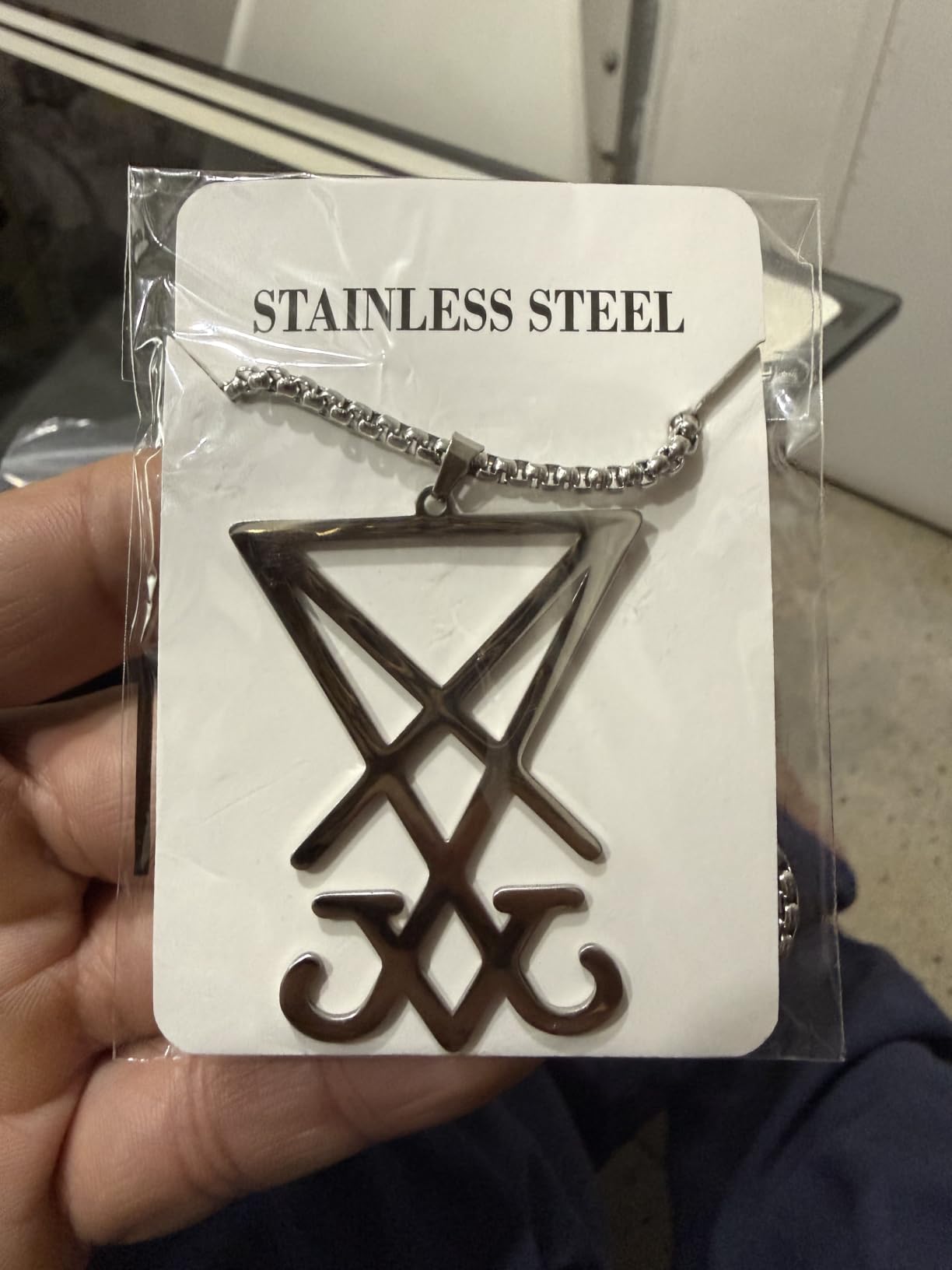 Eueavan Necklaces Collana Sigillo Lucifero Acciaio Argento
