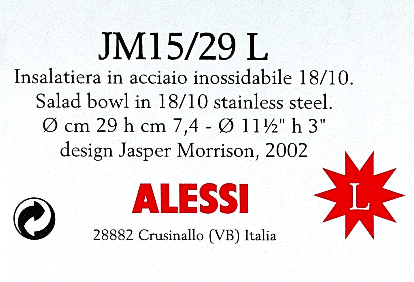Alessi JM15/29 insalatiera acciaio lucido 29 cm