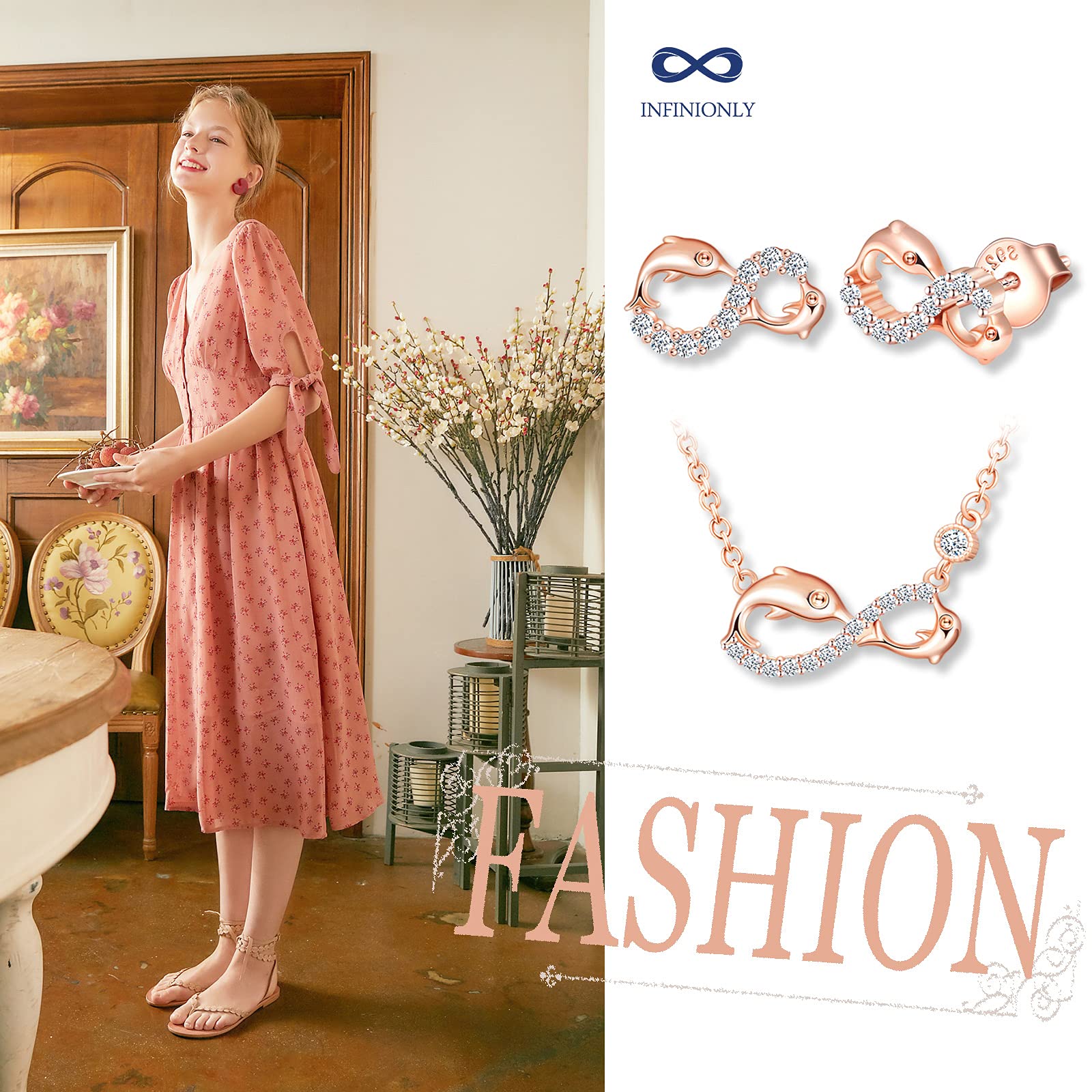 Infinionly Fashion parure oro rosa delfino infinito A