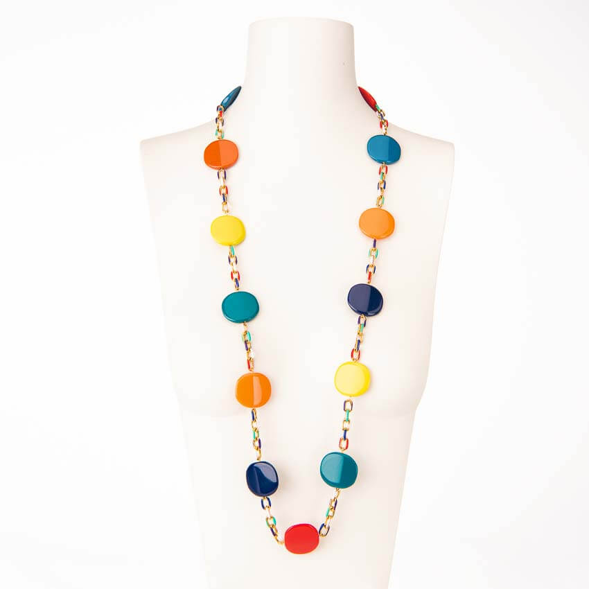 Chic Ad Hoc Collana lunga resina cialde catena multicolor
