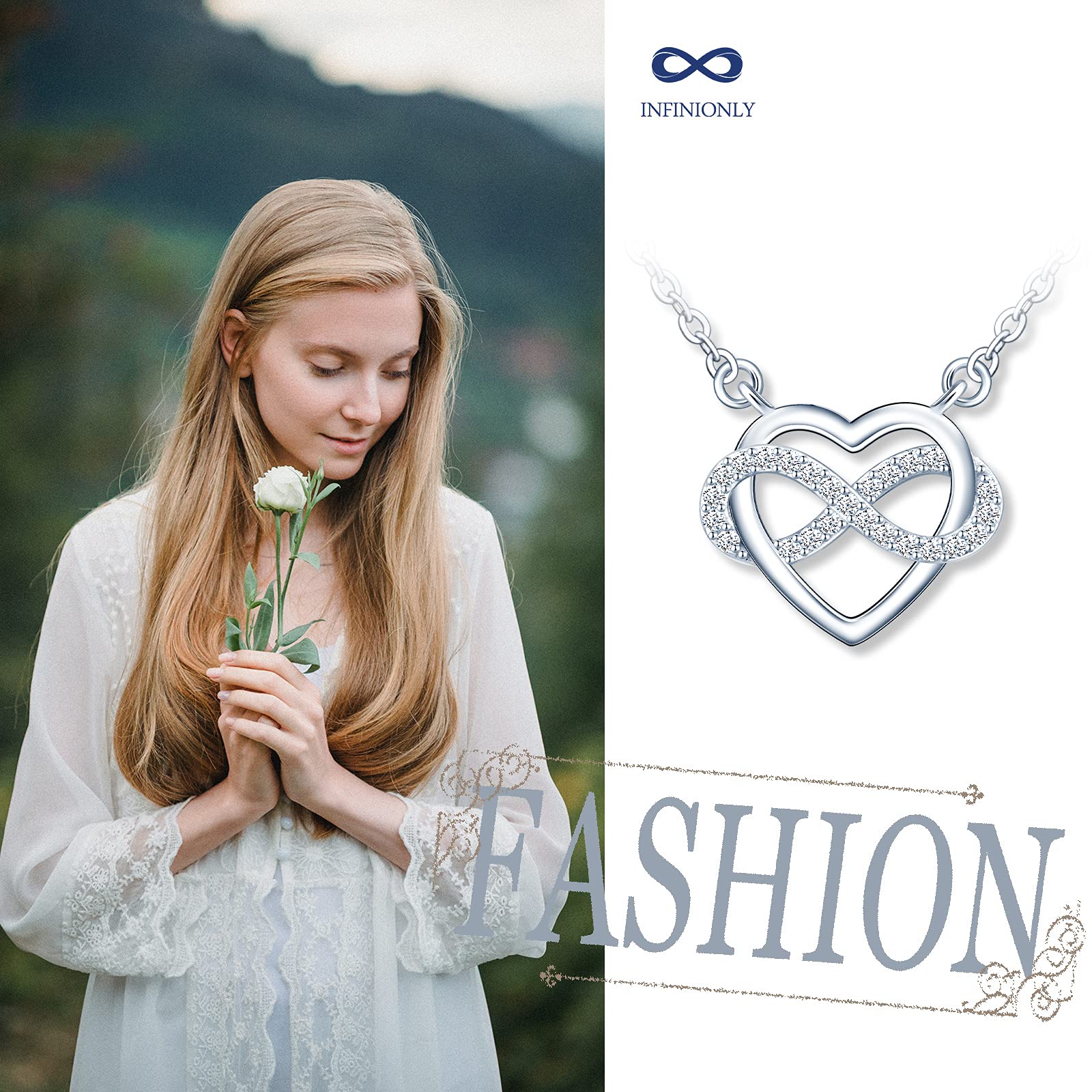 INFINIONLY Fashion Necklaces collana cuore infinito argento