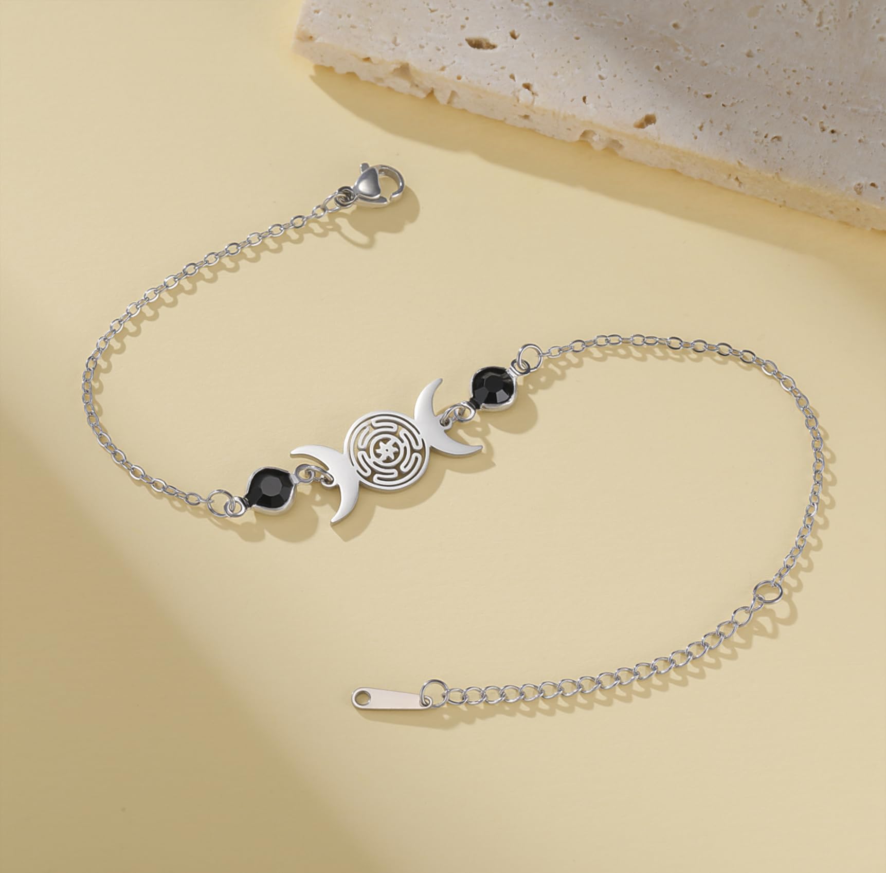 Eueavan Bracelets Bracciale Hecate Tripla Luna Argento Regolabile