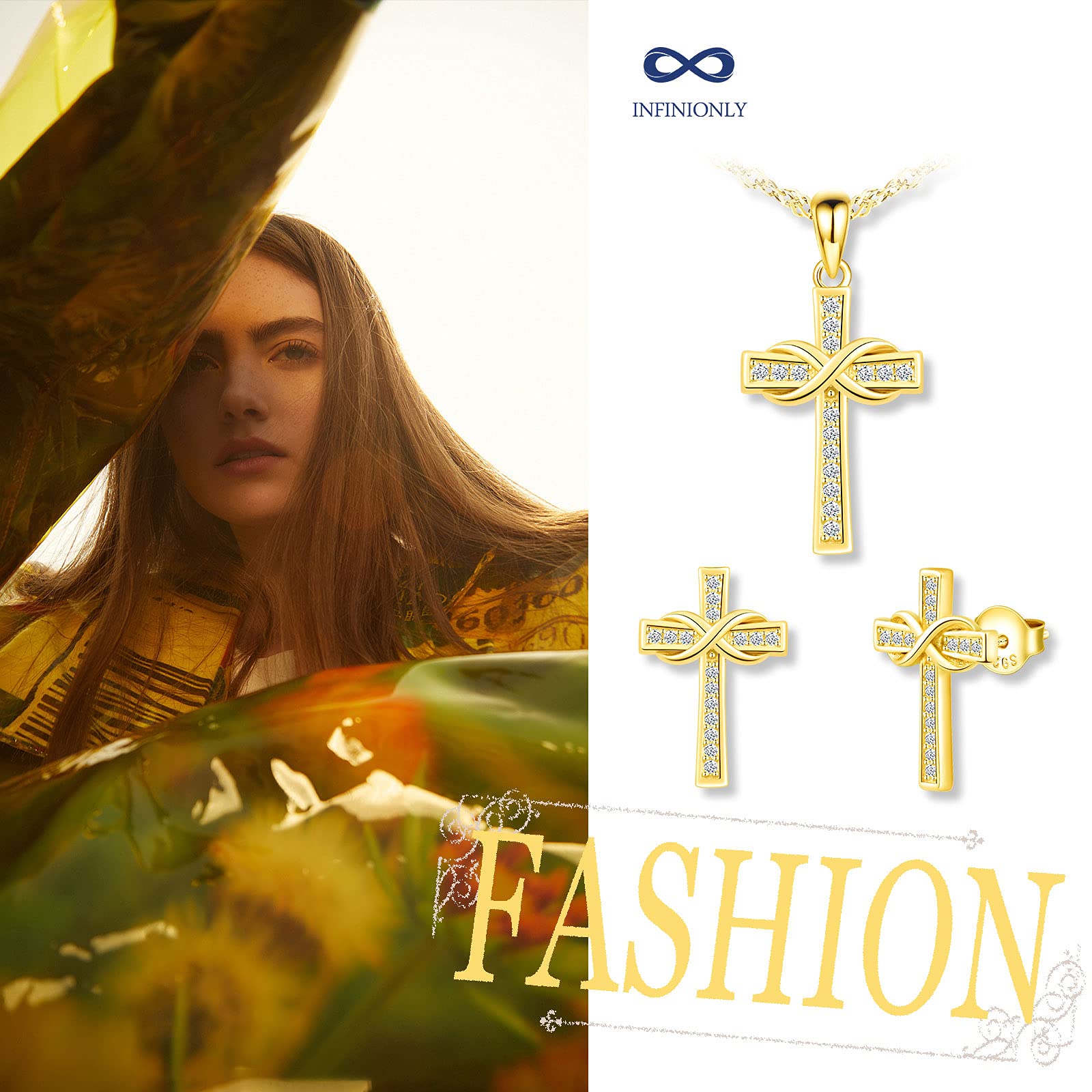 INFINIONLY Set collana orecchini croce infinito oro