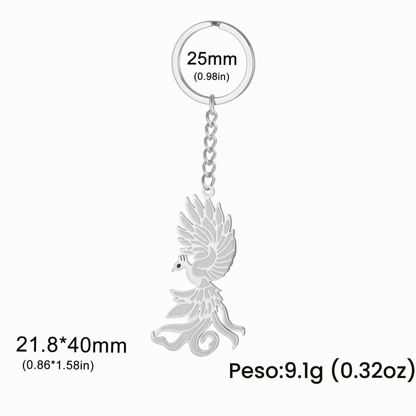 EUEAVAN Keyrings Portachiavi Fenice Argento Uccello Fuoco