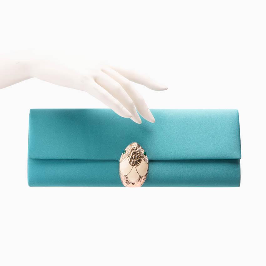 Chic Ad Hoc Pochette Seta Verde Acqua Fibbia Serpente