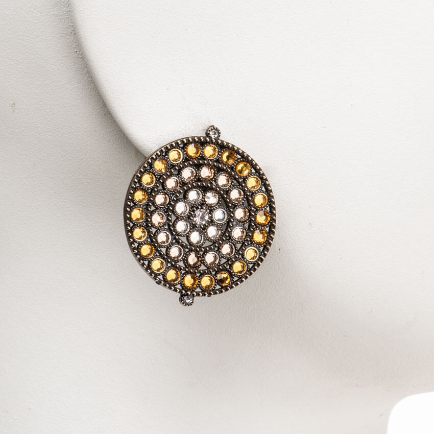 Chic Ad Hoc Orecchini Clip Bottone Strass Ambra Rosa