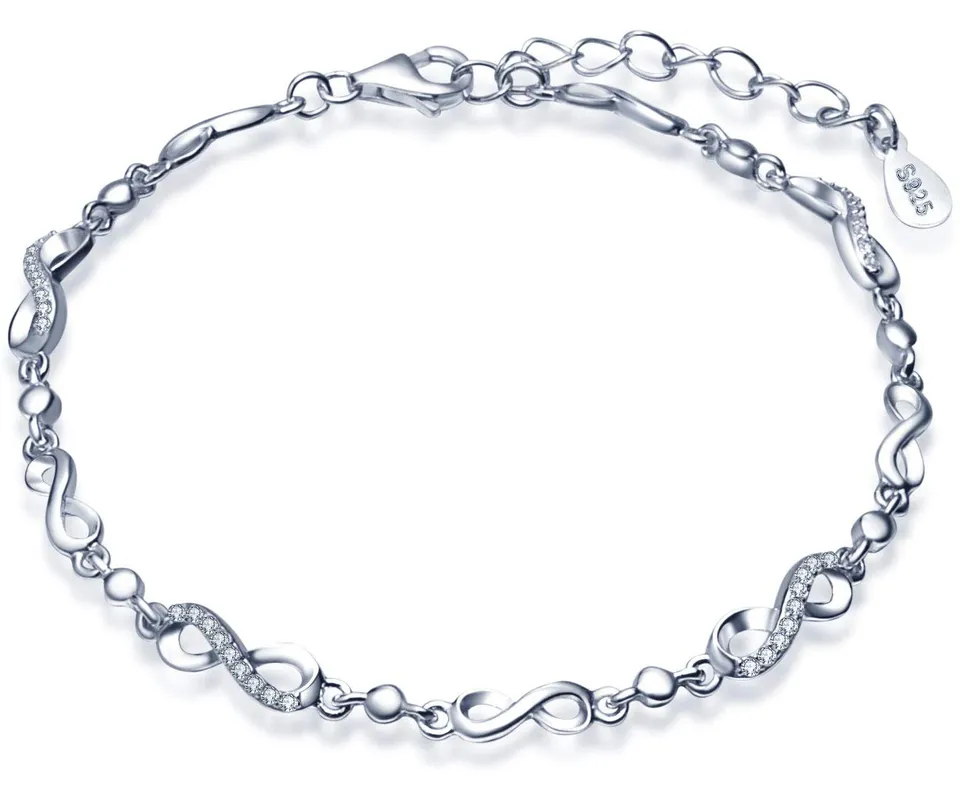 INFINIONLY Fashion Bracciale infinito argento 925 zirconi regolabile