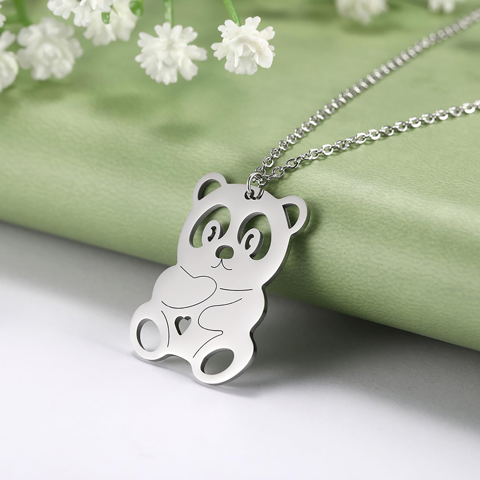 EUEAVAN Necklaces collana acciaio panda argento