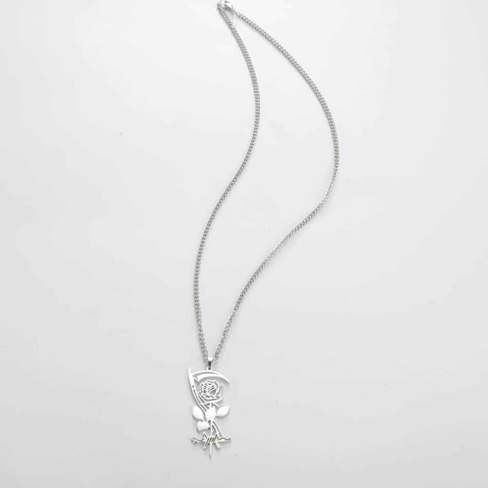 Eueavan Necklaces Collana Rosa Falce Silver Elegante