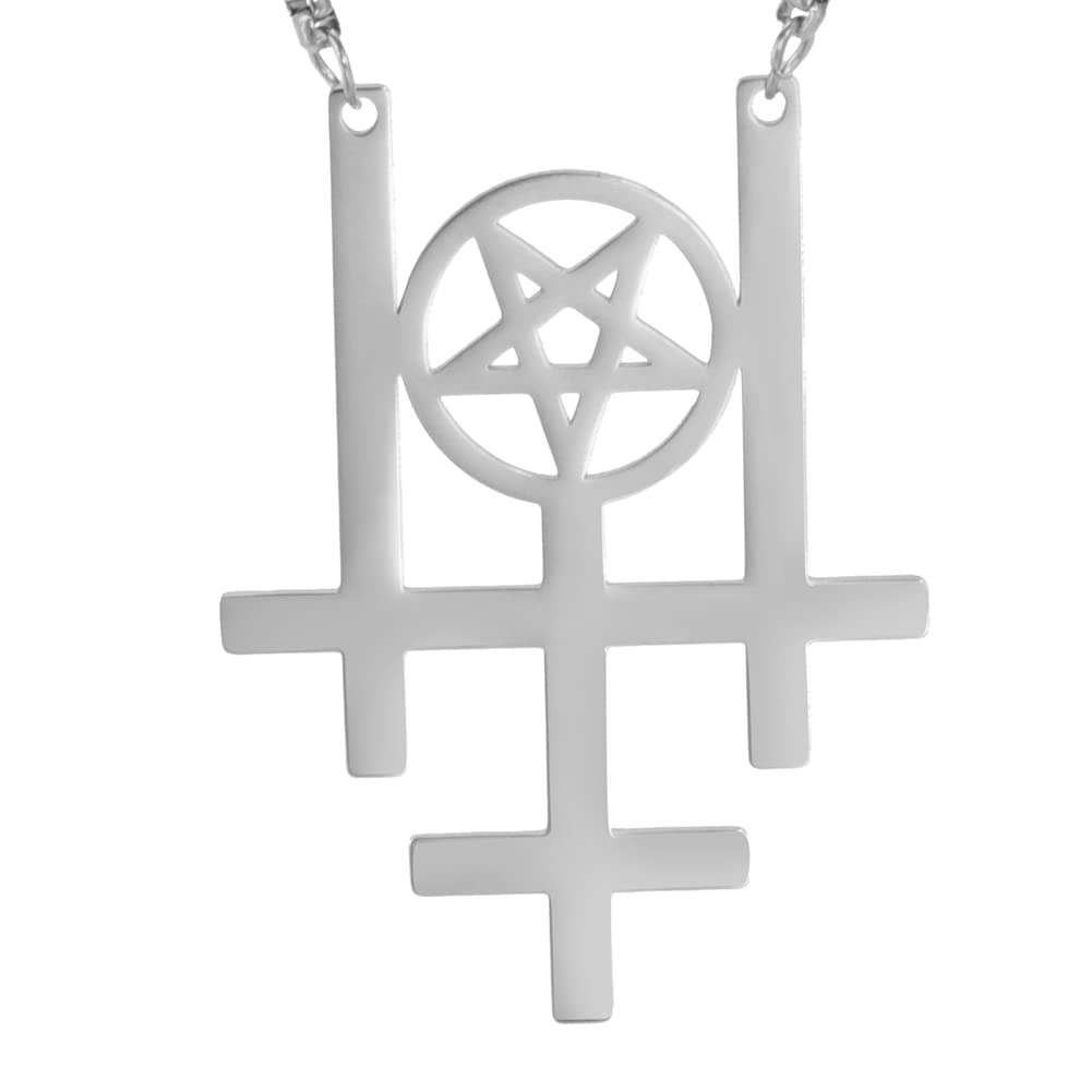 Eueavan Necklaces Collana Acciaio Croce Pentagramma