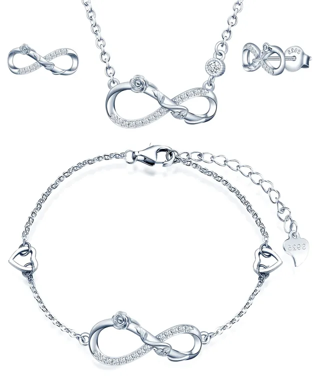 INFINIONLY Fashion Set Collana Bracciale Orecchini Rosa Argento