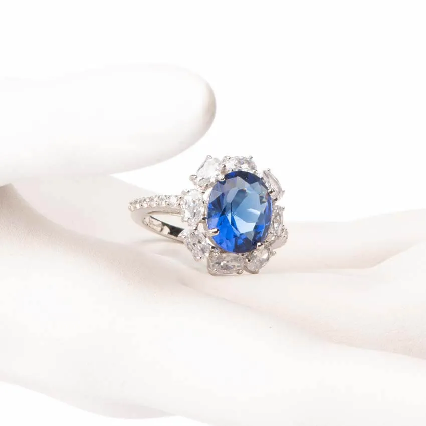 Chic Ad Hoc Anelli Anello Fiore Zaffiro Petali Crystal