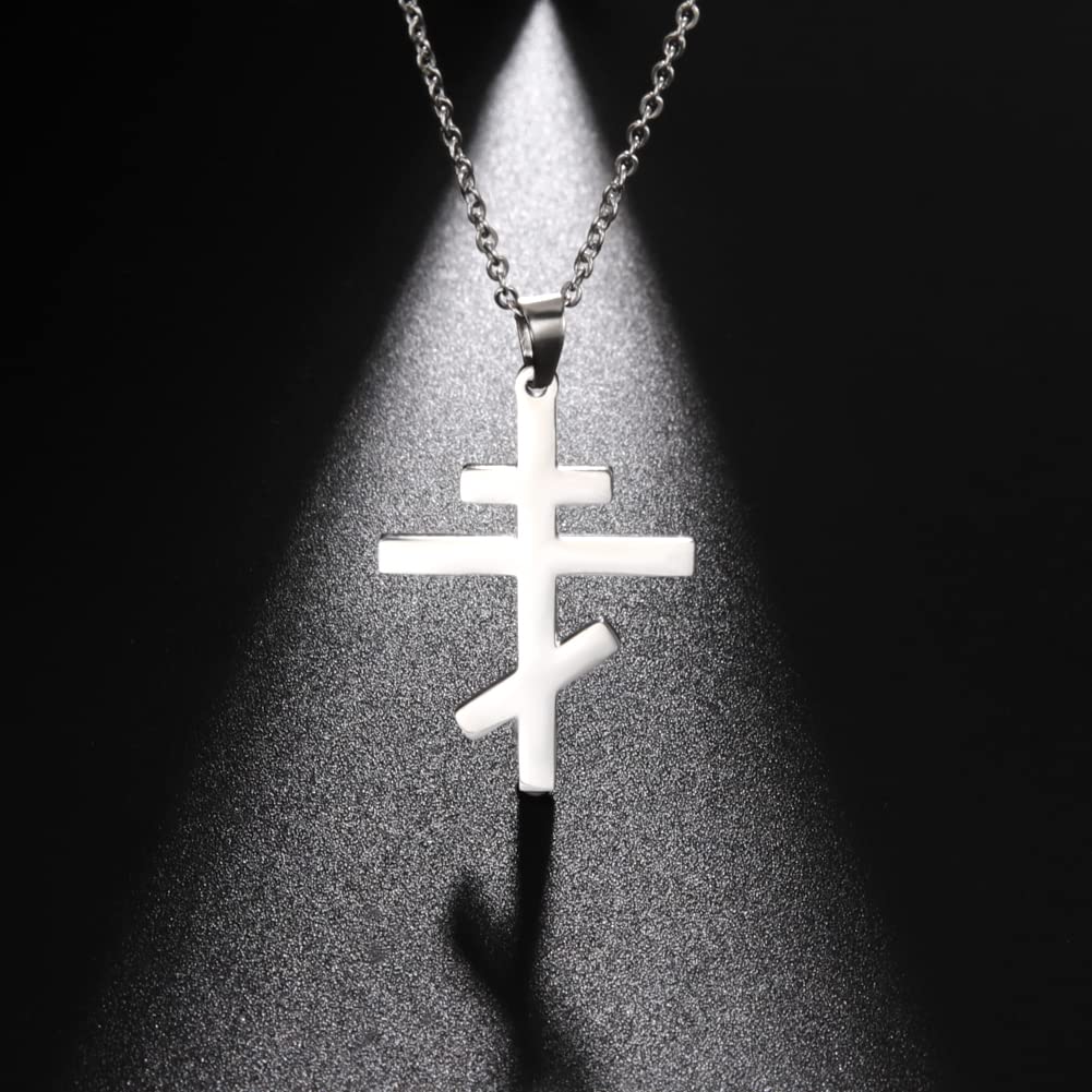Eueavan Collana Croce Ortodossa Argento Acciaio Amuleto