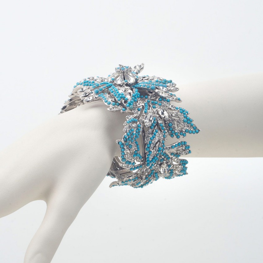 Chic Ad Hoc Bracciale Rigido Fiori Argento Turchese