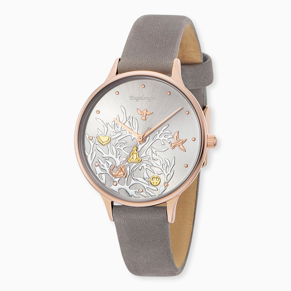 Engelsrufer Uhren Lebensbaum orologio tricolor pelle grigia