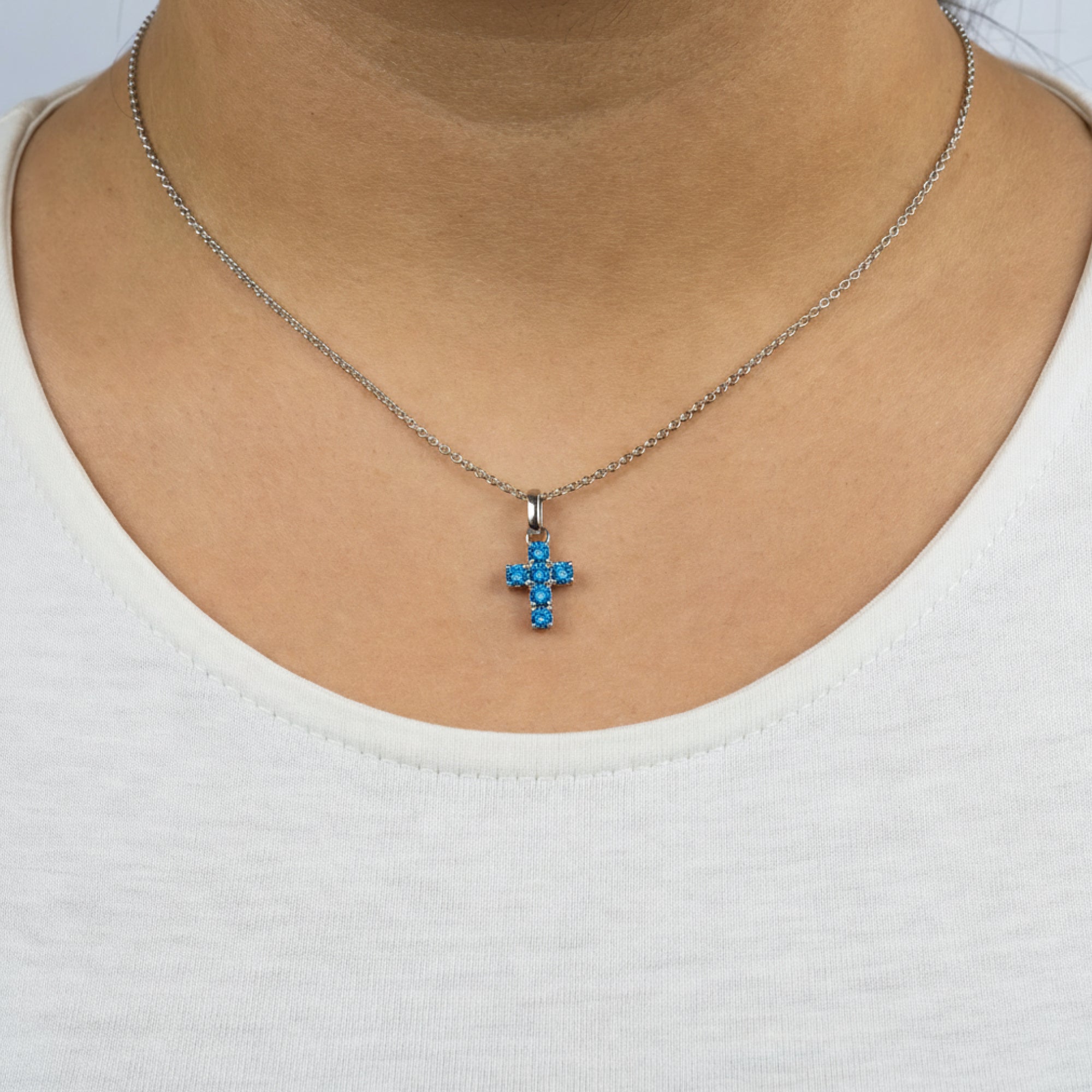 Engelsrufer Croce collana argento zirconia blu regolabile