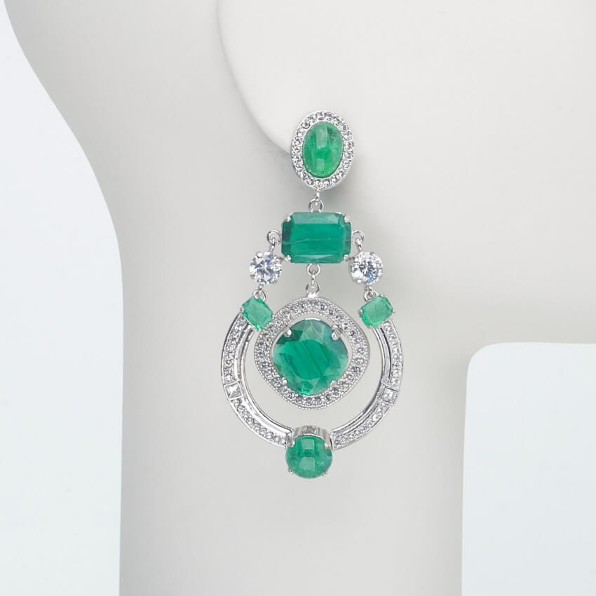 Chic Ad Hoc Orecchini a Clip Argento Verde Smeraldo