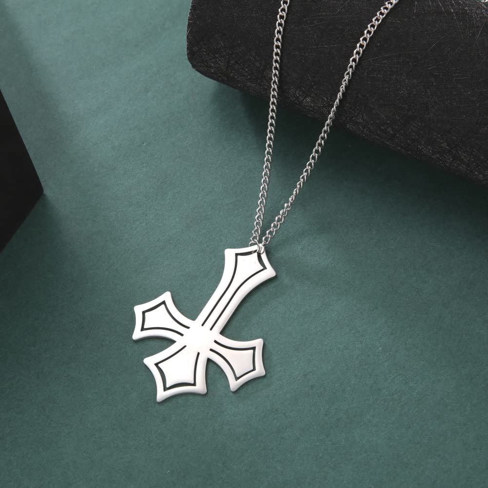 EUEAVAN collana croce invertita acciaio argento diamante