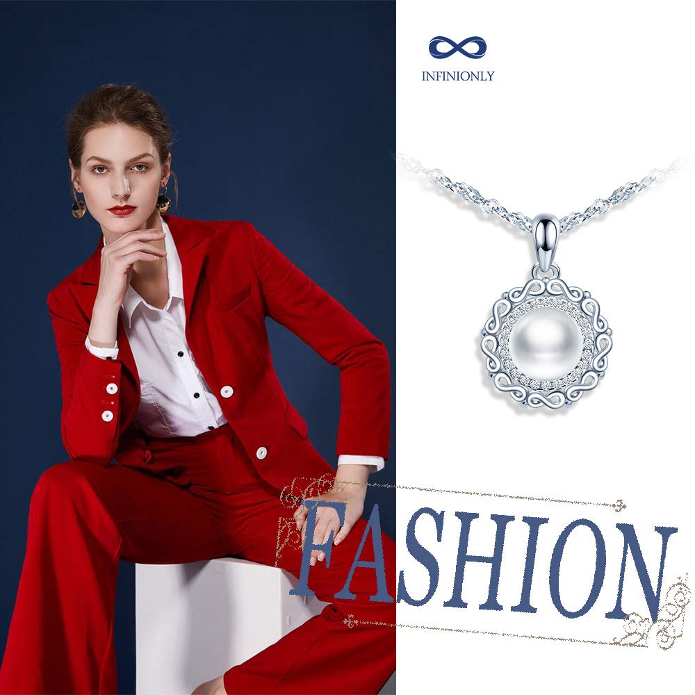 INFINIONLY Fashion collana perla fiore infinito zirconi